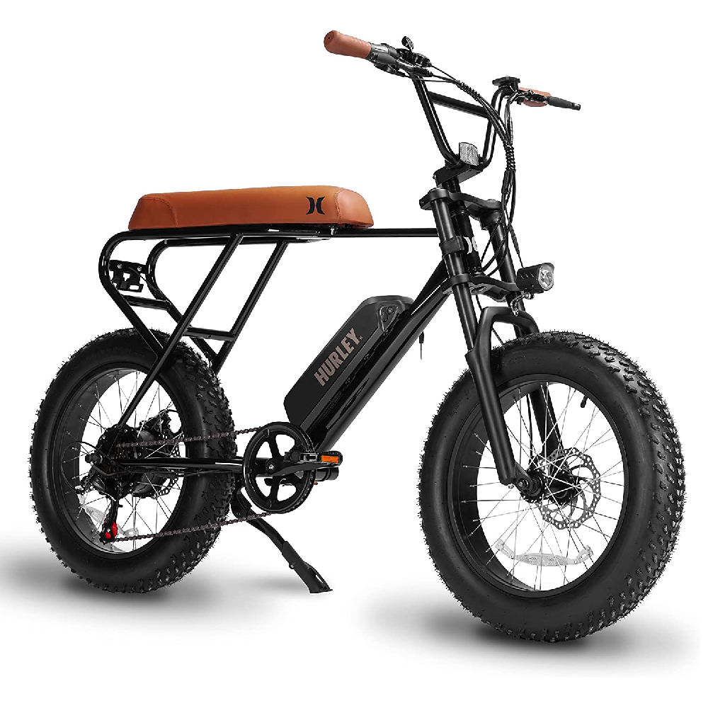 Hurley Mini Swell Electric Bike, 4-Inch Wide Tires, Shimano 6-Speed E-Bike, Black