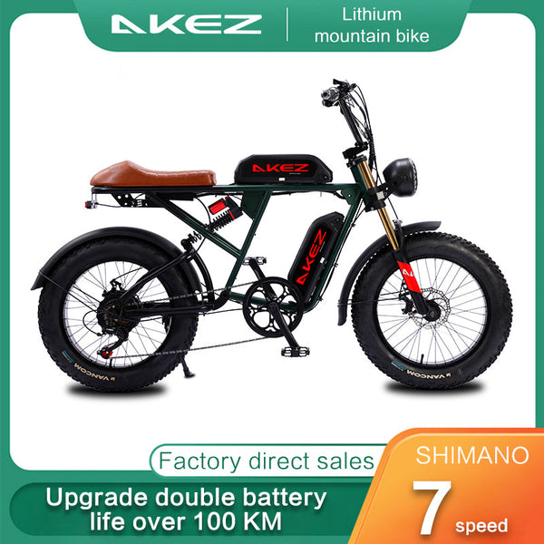 AKEZ, Retro Electric Mountain Bike, 750W 48V Dual Batteries, 20*4.0 Inch Fat Tire