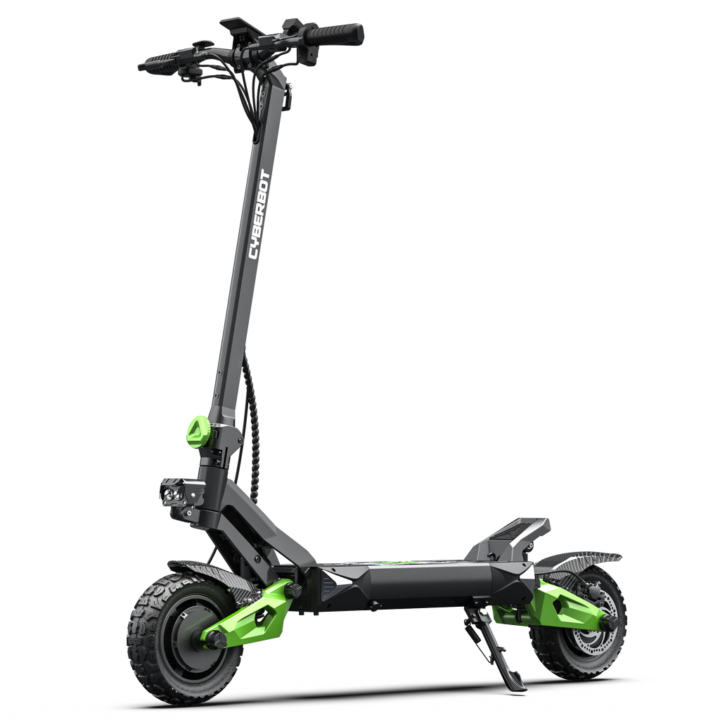 Cyberbot R6 3000W Dual Motor Electric Scooter, Double Linkage, Soild Tire, Green&Black