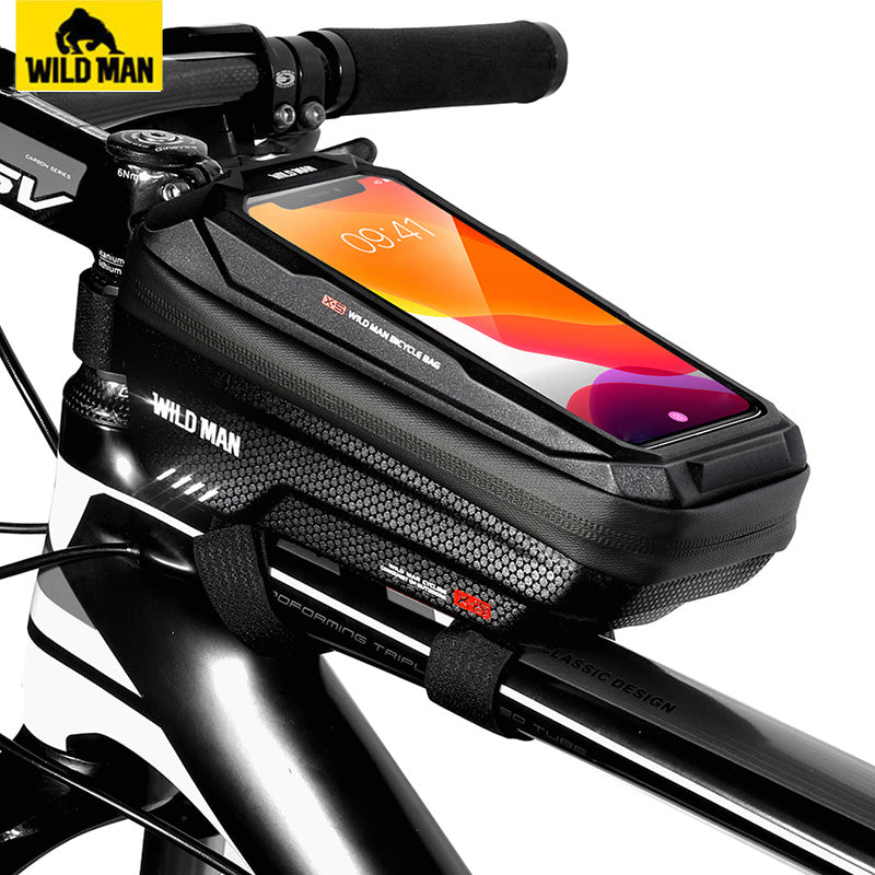 WILD MAN Waterproof Bike Beam Bag, Touch Screen Cycling Phone Bag, 6.8 Inch Mobile Phone Case, MTB Accessory