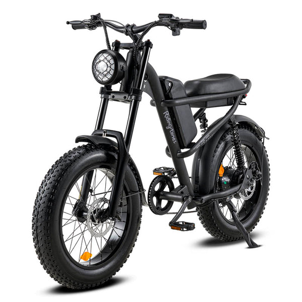 Ridefaboard Z8 elektrische fiets, veervering, dikke banden, Shimano 7-speed e-bike, zwart