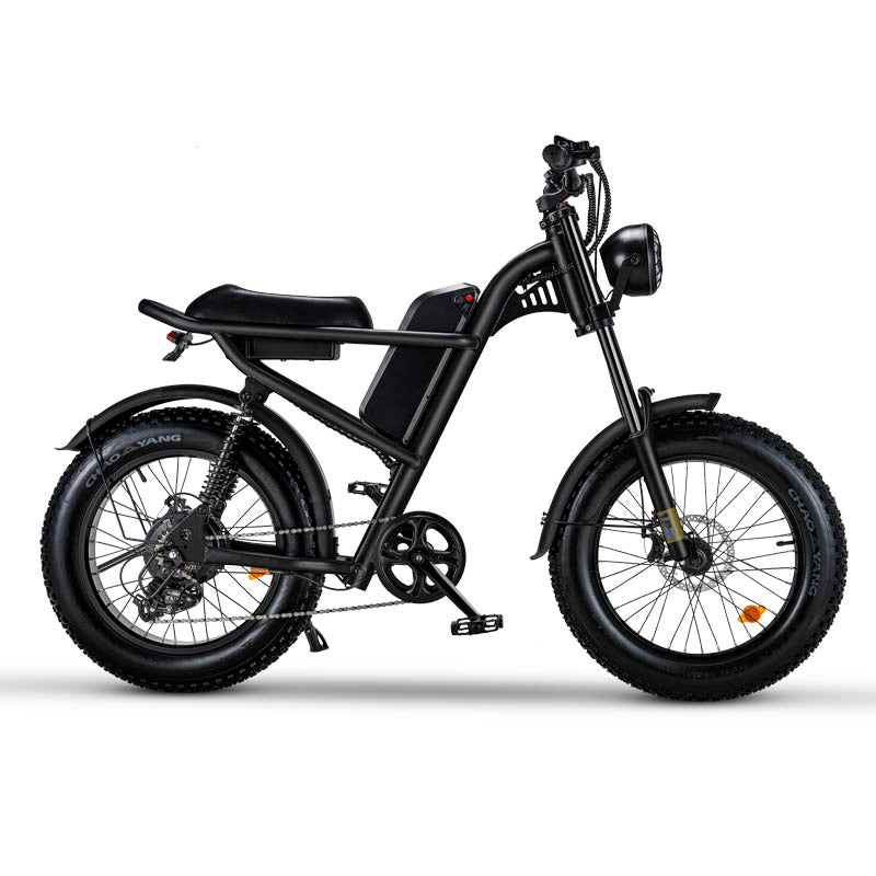 Ridefaboard Z8 elektrische fiets, veervering, dikke banden, Shimano 7-speed e-bike, zwart