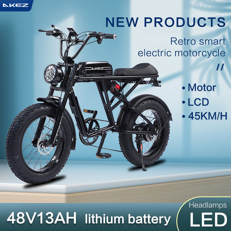 AKEZ, Vélo de montagne électrique rétro, 750W 48V double batteries, pneu gras de 20 * 4,0 pouces